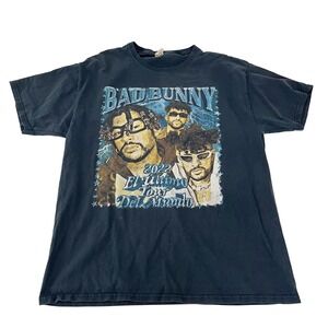 Bad Bunny 2022 El Ultimo Tour Del Mundo Concert Graphic T-Shirt Black Mens Large